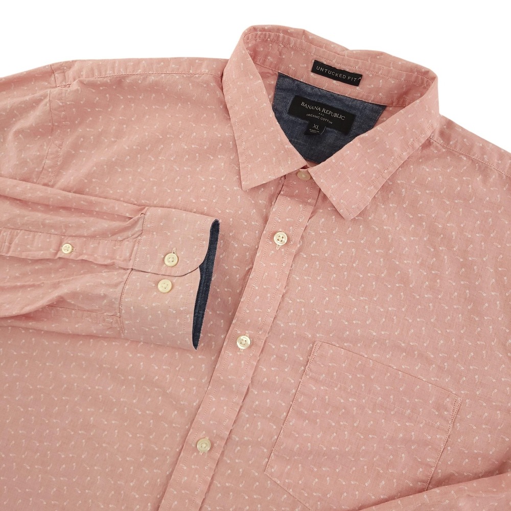 Banana Republic Shirt Mens XL Pink Long Sleeve Untucked Organic Cotton Button Up